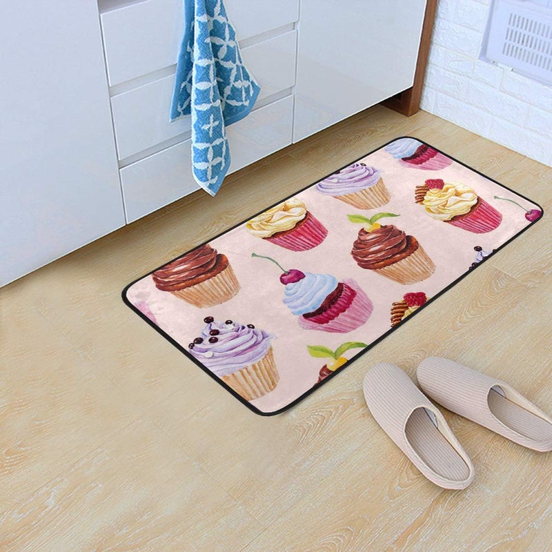 senya Kitchen Rugs Watercolor Cupcakes Design Non-Slip Soft Kitchen Mats Bath Rug Runner Doormats Carpet for Home Decor, 39" X 20" - Image 3